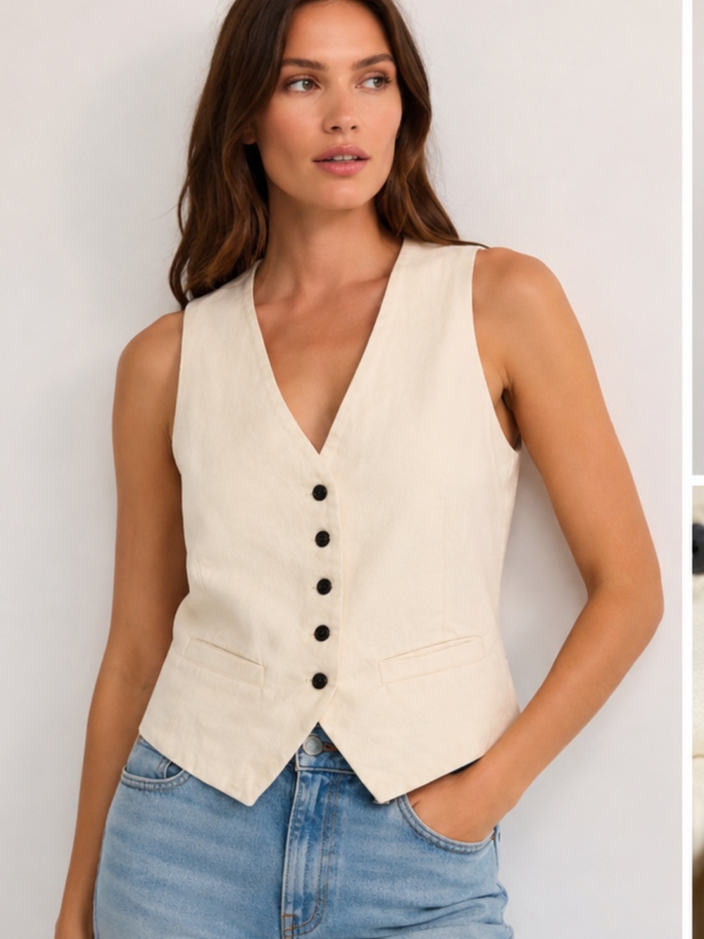Citizens of Humanity Ivory Cotton Button Front Vest Size L